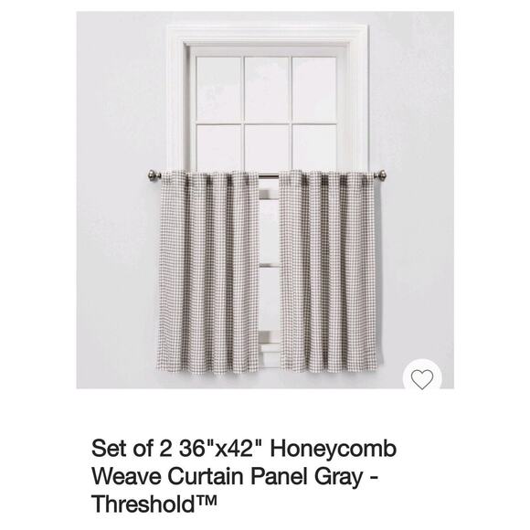 Threshold Cafe Curtain Panels Set, Gray Honeycomb Pattern 42" W x 36" L NEW‎ - Picture 1 of 5
